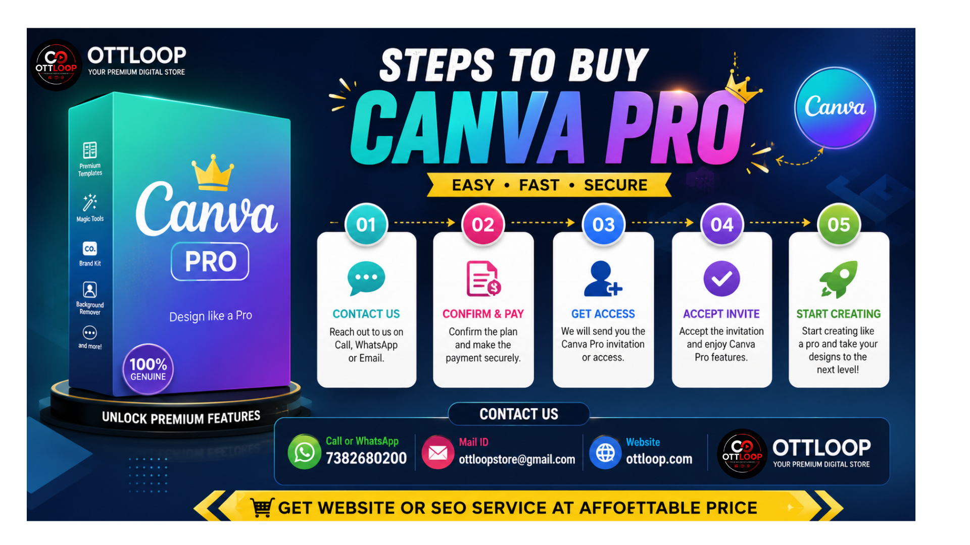 how to buy how to join canva pro team with ottloop